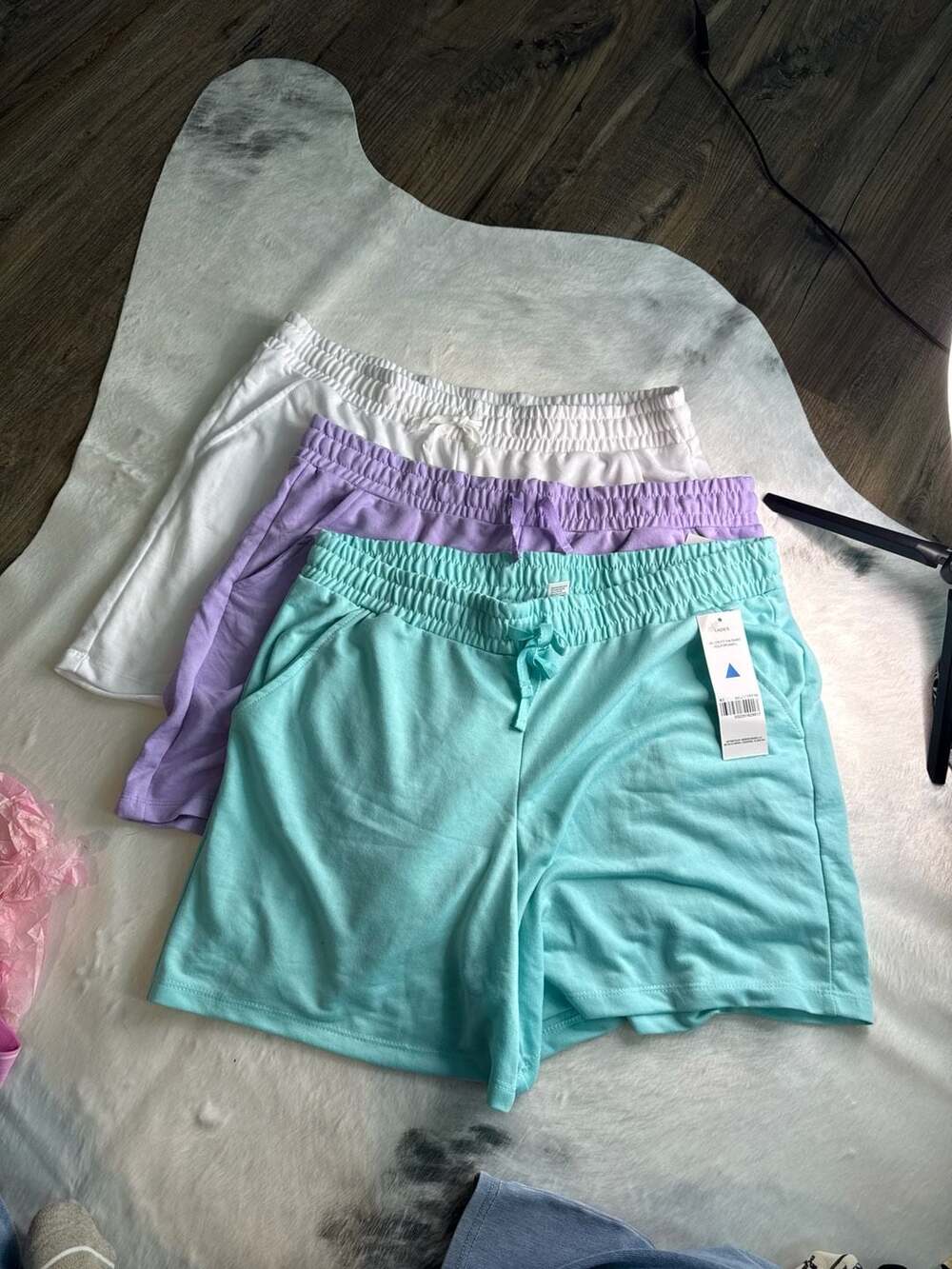 Just Be Women's Lounge Sweat Shorts Size Large - Set of 3 (White, Purple, Aqua)